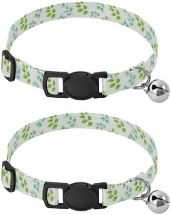 Watercolor Leaf Branches Green Cat Collar 2 Pack Dog Collars for Small Dogs Adjustable Length 10.6" to 17.1"