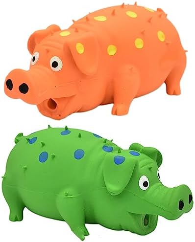 Squeaky Pig Dog Toys, 2 Pack Grunting Pig Dog Toy that Oinks Grunts for Small Medium Large Dogs, Grunting Pig Sound Play Dog Toy(Green,Orange)