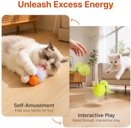 Potaroma Touch Activated Chirping Cat Toys Balls with Feather