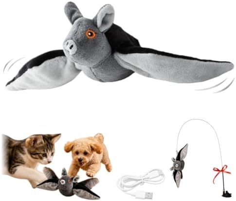 Flying Bat Dog Toy, Flapping Bat Dog Toy for Dogs & Cats, Flapping Wings Interactive Pet Toy with Chirping Sounds, Hanging and Ground Play with Detachable USB Rechargeable，1pcs