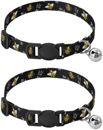 Yellow Bees Black Easy to Wear Dog Collar 2 Pack Collar for Kitten