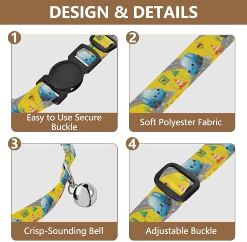Cute Cartoon Blue Cars Eyes Pet Collars for Cats, 2 Pack Small Dog Collar with Bell