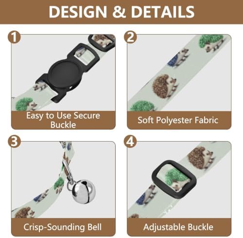 Hedgehogs Metal Bell Included Pet Collar 2 Pack Soft Cat Collar