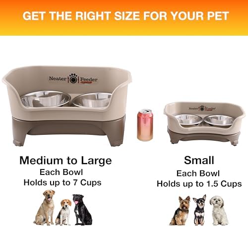 Neater Feeder Express Mess Proof Dog Bowls Elevated for Small Breeds under 15 Lb, Made in USA, No Spill Raised Dog Food Bowl Stand, Stainless Steel Food and Water Bowl Set, Feeding Station, Cappuccino