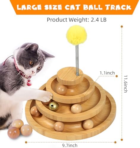 DoogCat Cat Ball Track - 3-Level Cat Ball Tower with 9 Removable Balls for Interactive Play and Mental, Physical Exercise - Large Size