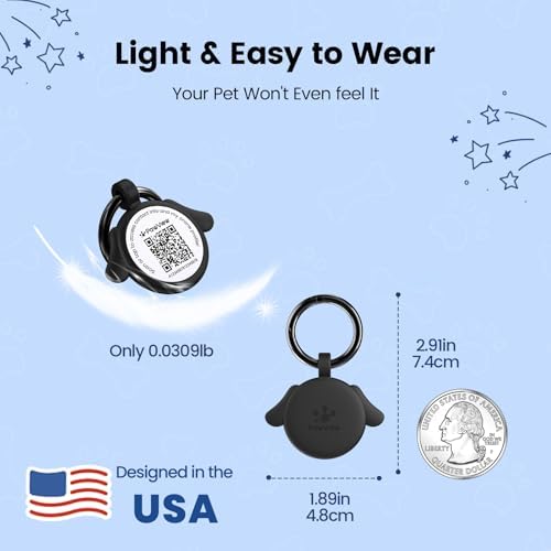 QR Code Pet ID Tags with NFC - Silent Silicone Dog Name Tags Personalized, Scan for Instant Location Alerts & Digital Pet Profile, Waterproof & Battery-Free Dog Tag for Cats & Dogs (Black)