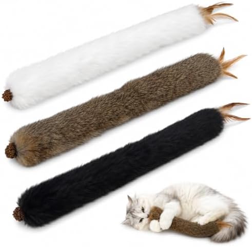Agape Long Rabbit Fur Cat Toys, 3-Pack with Catnip & Silvervine Gall Fruit