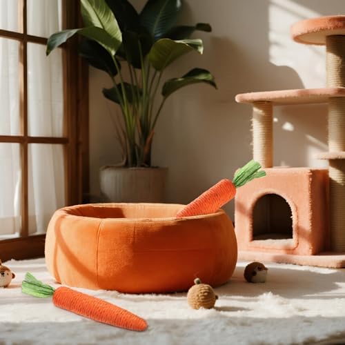 2 PCS Kitten Teething Toys for Indoor Cats, Cat Chew Toy Natural Sisal Cat Teething Toys Orange Carrot Interactive Cats Kicker Toy Interactive Kitten Kicker for Indoor Kitty Exercise