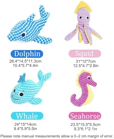 Ocean Plush Dog Toys, Squeaky Chew Toys for Puppy - Squid
