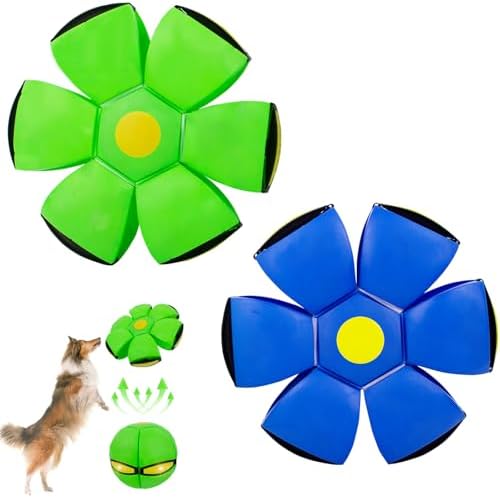 2PCS Magic Bouncing Ball, Magic Meta - Balls for Dog, Children Bouncing Ball, Flying Saucer Bouncy Balls, Parent-Child Interaction, Dual Form Freely Switchable, Doggy Disc with 3 Light Green and Blue