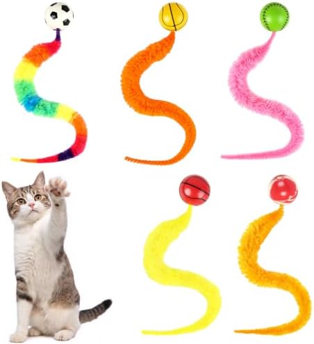 SHENGSEN Bouncy Ball with Tail Cat Toys 5 Packs