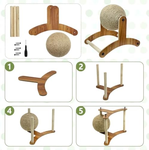 Fhiny Rabbit Scratch Toy, Natural Sisal Rabbit Scratching Ball Sisal Rope Bunny Claw Scratcher Rotating Ball Interactive Toys Nail Scratching Post for Indoor Pets Kittens Ferrets Small Animals