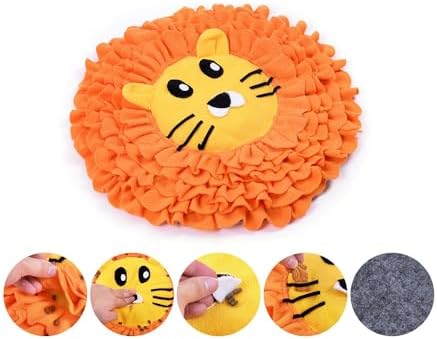 Pet Snuffle Mat Dog Foraging Food Mats Interactive Feeding Puzzle Toy Animal Design Fleece Slow Feeder Treat Dispenser for Dogs Rabbits Guinea Pigs (Lion)