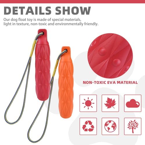 KOOLTAIL Floating Dog Pool Toys - Bright Bumper Interactive Water Toy, 2 Pack EVA Chew Fetch Toy for Summer Beach Play, Durable Training Toy with Nylon Rope for Small Medium Large Dogs, Red & Orange