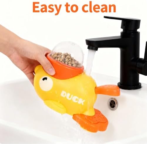 Cat Treat Toy, Duckie Puzzle Cat Feeder, Duck Treat Dispenser for Cats, Cat Treat Dispenser, Slow Feeder Interactive Puzzle Toy for Small Medium Pets, with Brush