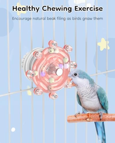 Pawfly Bird Toys for Parakeets, Colorful Spinning Wheel Chew Toy, Interactive Spinner Rattle Parrot Toys, Cockatiel Toy, Parakeet Toys, Bird Cage Accessories for Entertainment Chewing Exercise, Red