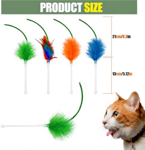 8 Pcs Cat Feather Toys Replacement Compatible with P43, 4 Colors Cat Toy Wand Refills, Cat Toy Feathers Refill, Interactive Cat Teaser Wand Attachments, Only Accessories