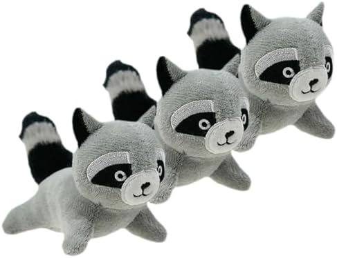 Raccoon Plush Dog Toy Squeaky Toy, Interactive Hide and Seek Replacement Dog Toys for Small & Medium Dogs (3Pcs Squeaky Raccoon)