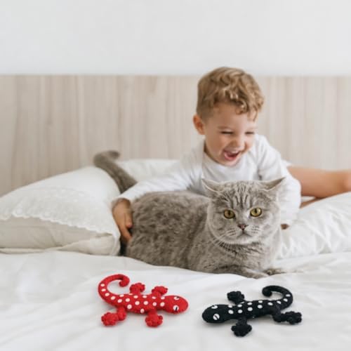 Glaciart One Felt Lizard Cat Toy – 2 Pcs | Soft Fuzzy Enrichment 100% Natural Wool - Interactive Catnip Play Cat Toy Set - Safe for Pets, Non-AZO Colored Dyes