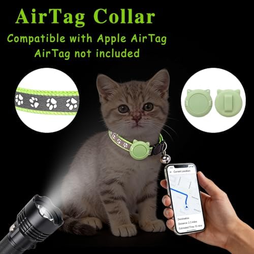 Tensho 2-Pack Breakaway Cat Collar with Airtag Holder, Bell（Blue and Green）