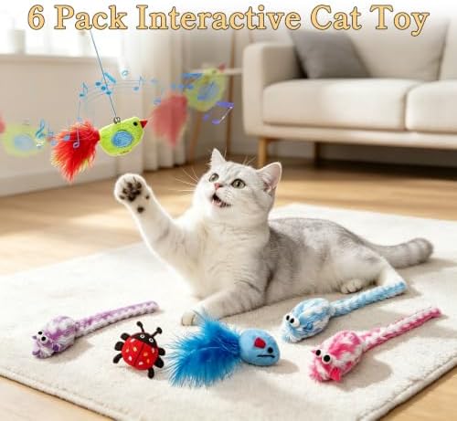 Door Hanging Cat Toy Set, 6 Pack Interactive Self-Play Cat Teaser with Retractable Elastic String, Hanging Door Cat Toys for Indoor Cats Kitten, Boredom Relief, Hunting Instinct, Exercise