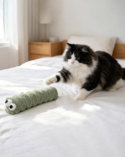 PET SHOW 3 Pack Cat Toys Pillows for Indoor Cats Kittens Soft Kicker Toy with Catnip Inside Crinkle Sounds Pet Interactive Caterpillar Plush Kitty Sticks for Play & Exercise