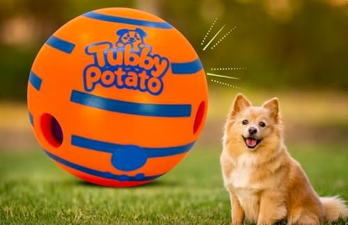 Tubby Potato™ Tater Tumbler Sound Ball – Interactive Dog Toy for All Breeds & Sizes | Durable, Makes Fun sounds When Rolled or Shaken, 5.5 Inches, Orange, Preferred by Pets over the wobble giggle toys