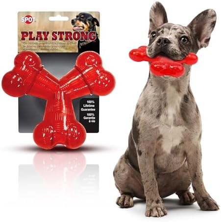 SPOT Play Strong Trident Bone - Durable TPR Long Lasting Dog Chew for Aggressive Chewers, Hole for Treats, Virtually Indestructible Toy for Large Dogs & Puppies up to 90lbs - 6 inch