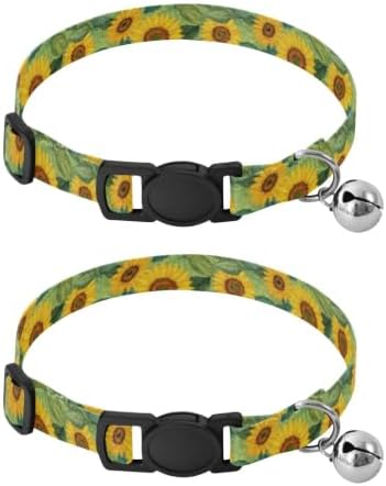 Sunflower Yellow Green Cat Collar 2 Pack Collar for Cats Adjustable Length 10.6" to 17.1"