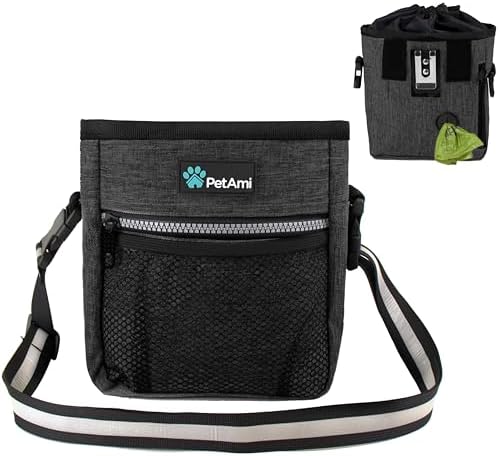 PetAmi Dog Treat Pouch, Pet Treat Pouch for Training, Dog Walking Bag Holder for Kibbles, Pet Food Toy, Dog Trainer Essentials Supplies, Poop Bag Dispenser, 3 Ways to Wear (Charcoal)