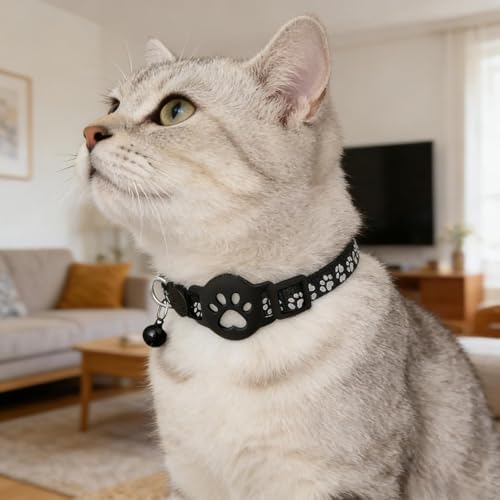 GPS Cat Collar Tracker, Smart Tag Waterproof for Find My, No Monthly Fee Advanced Tracking Solution for Small and Large Cats, Pet Device (Black_B)
