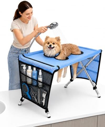 2-in-1 Foldable Pet Grooming Bed, Portable Dog Washing Station，D