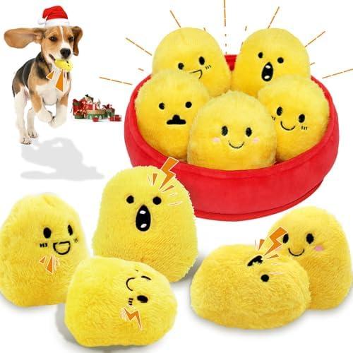 YZHDUXIU 6 Pack Chicken Nugget Squeaky Dog Toys Interactive Puppy Chew Toys