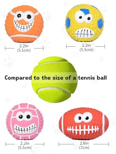 SCHITEC Squeaky Dog Balls, [4 Pack] Cute Interactive Latex Rubber Toys with Squeaker, 2.2'' Soft Bouncy Fetch Ball for Puppy Small Breed Dogs