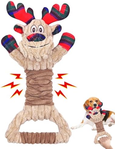Christmas Dog Toys, Plush Squeaky Dog Toy with Crinkle Paper, Cute Christmas Puppy Toys with Cotton, Durable Interactive Dog Chew Toys for Puppy Small Medium Large Breed