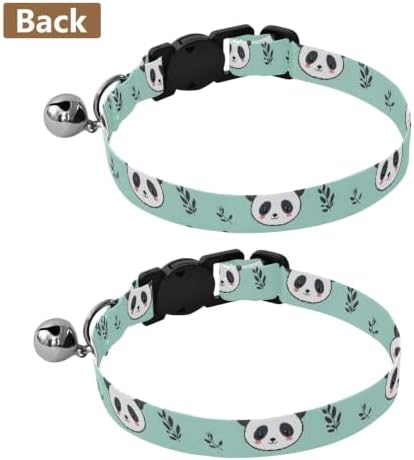 Cute Panda Green Decorative Pet Collar with Bell 2 Pack Cat Collars Adjustable 10.6 to 17.1 Inches