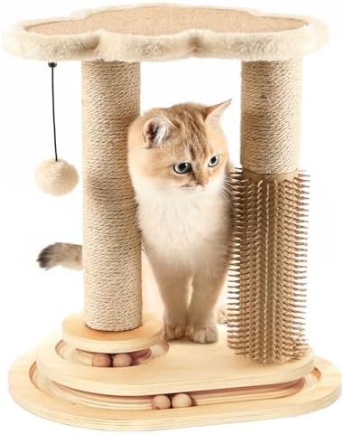 Made4Pets Kitten Toy Scratching Post with Self Groomer for Indoor Cats