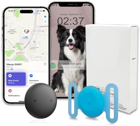 GPS Tracker for Dogs, Mini GPS Cat Tracker, IPX8 Waterproof GPS Trackers for Cats with Holder, No Monthly Fee, Work with Apple Find My(iOS Only), Smart Trackers for Dogs-YGBlue-4