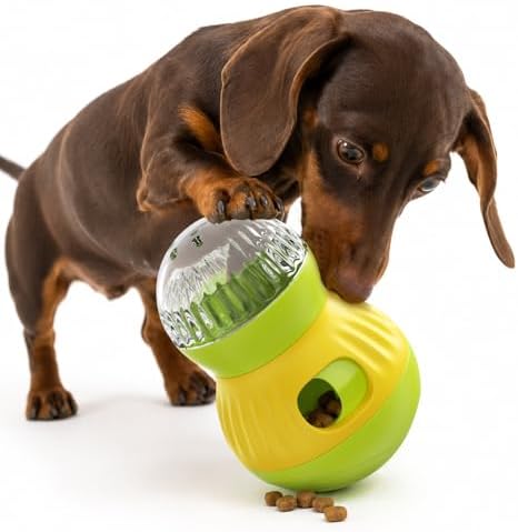 HCY&WLD Dog Interactive Puzzle Toy Adjustable Treat Dispensing Ball (Green) | Sturdy Material, Self-Righting Wobble Base, Indoor Enrichment, Slow Feeder, Smarter Play, Mental Stimulation, Boredom Buster