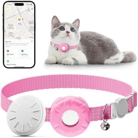 Cat GPS Tracker, Tractive GPS Pet Tracker, Cat Tracker Collar with Safety Elastic Buckle, Works with Any Collar,Compatible with Apple Find My App (Only iOS), No Monthly Fee, Pink