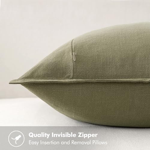 MIULEE Neutral Green Boho Linen Pillow Covers 20x20 Inch Pack of 4 | Natural Decorative Throw Pillow Covers, Farmhouse Couch Pillowcases, Modern Home Decor for Living Room Bed Sofa