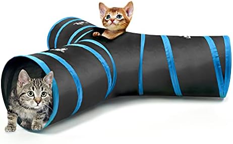 Pawaboo Cat Tunnel Tube 3-Way Tunnels, Blue, 25x53cm