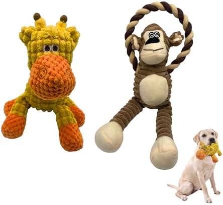Plush Wrinkled Squeaky Dog Toy,2-Pack The Best Durable Teething Puppy Rope Chew Toy Keeps Them Busy Playing Hide-and-Seek Suitable for Puppy, Medium Dogs and Large Dogs (Yellow & Brown)