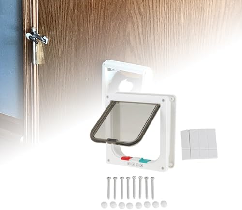 23.5x25.2x5.5cm 4way Lockable pet Door Indoor and Outdoor Universal cat and Dog Flap with Closing Panel and Accessories DIY Easy Installation for Small Cats and Dogs