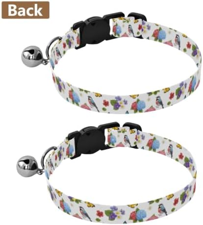 Colorful Birds Soft Polyester Pet Collar, 2 Pack Breakaway Cat Collars with Bell