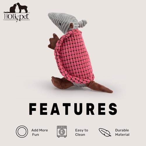 Hollypet Armadillo Squeaky Dog Toys for Medium Large Dogs, 10"