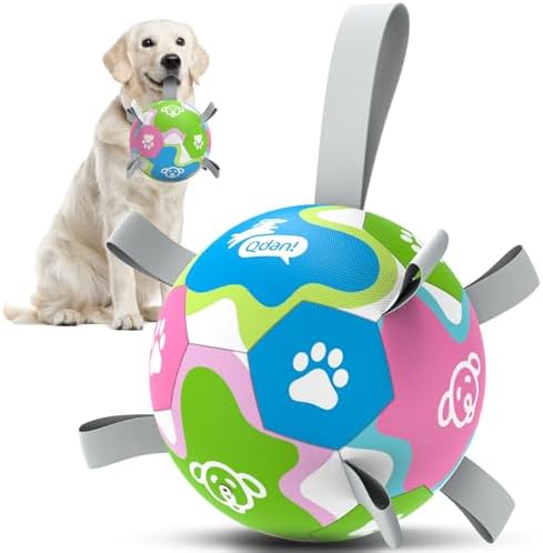 QDAN 6 Inch Dog Toy, Durable Dog Soccer Balls with Straps to Keep Them Busy