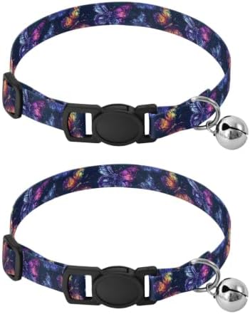 Neon Butterfly Adjustable Buckle Cat Collar 2 Pack Pet Collars for Cats