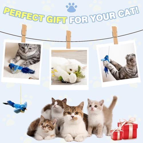 2-Pack Realistic Chirping Bird cat Toy - Soft Interactive Plush Bird Toy Infused with Catnip，Cat Enrichment Toys for Indoor Cats（Physical Sound, RedBlue）