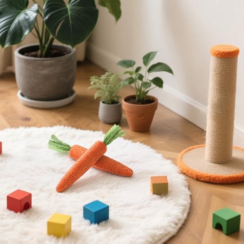2 PCS Kitten Teething Toys for Indoor Cats, Cat Chew Toy Natural Sisal Cat Teething Toys Orange Carrot Interactive Cats Kicker Toy Interactive Kitten Kicker for Indoor Kitty Exercise